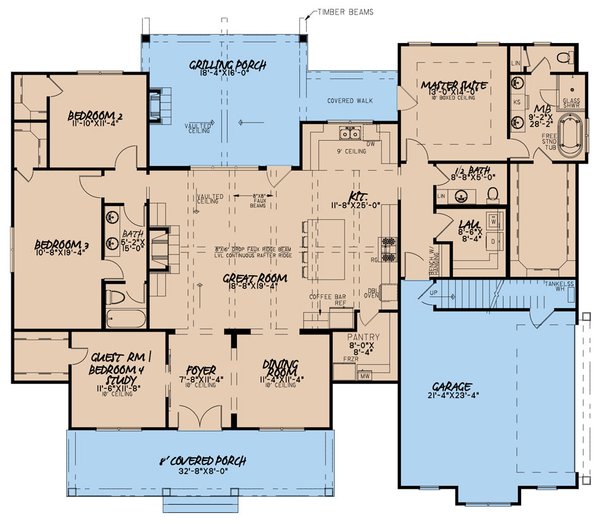 Craftsman Style House Plan - 4 Beds 2.5 Baths 2343 Sq/Ft Plan #923-175 ...