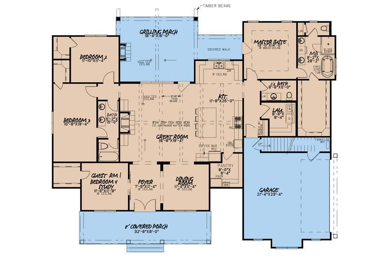 House Design - Floor Plan - Main Floor for Craftsman House Plan #923-175 - 4 bed, 2.5 bath