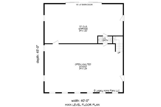 Floor Plan - Main Floor for Southern House Plan #932-906, 0.5 bath
