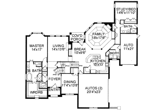 Floor Plan - Main Floor for European House Plan #141-116 - 4 bed, 3.5 bath