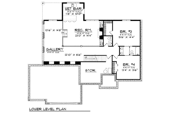 Floor Plan - Lower Floor for European House Plan #70-816 - 4 bed, 3 bath