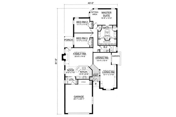 Floor Plan - Main Floor for Cottage House Plan #40-381 - 3 bed, 2 bath