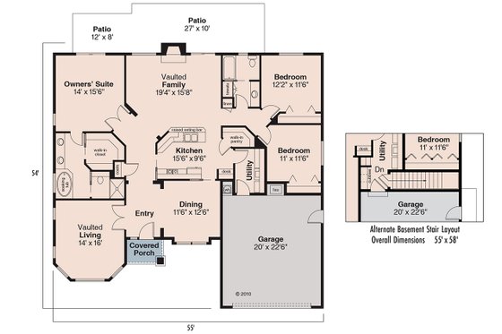 Floor Plan - Main Floor for Ranch House Plan #124-385 - 3 bed, 2 bath