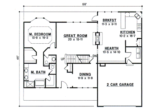 Floor Plan - Main Floor for Traditional House Plan #67-728 - 4 bed, 2 bath