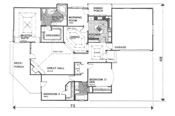 Floor Plan - Main Floor for Craftsman House Plan #30-173 - 3 bed, 2 bath