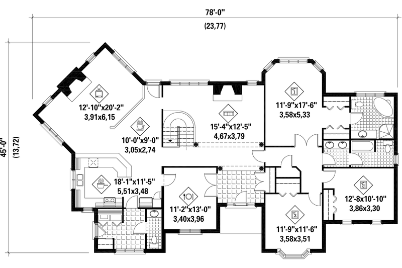 Dream House Plan - Floor Plan - Main Floor for European House Plan #25-4620 - 3 bed, 2 bath