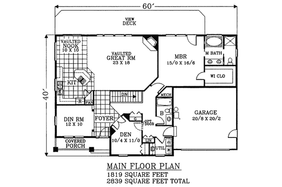 Floor Plan - Main Floor for Craftsman House Plan #53-300 - 4 bed, 3 bath