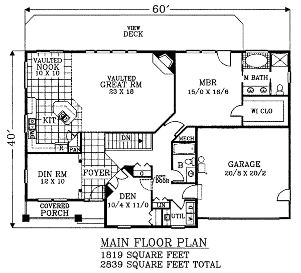 Floor Plan - Main Floor for Craftsman House Plan #53-300 - 4 bed, 3 bath