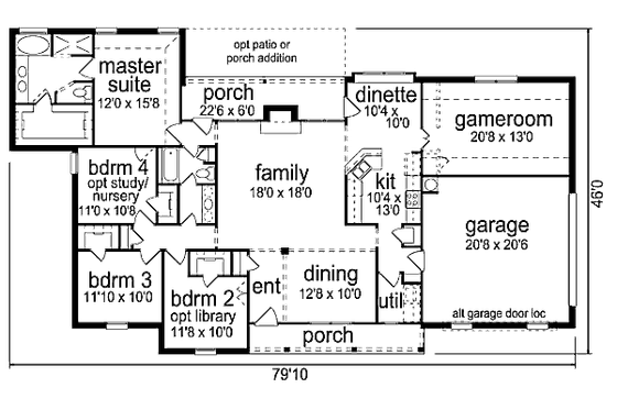 Floor Plan - Main Floor for Ranch House Plan #84-459 - 4 bed, 2 bath