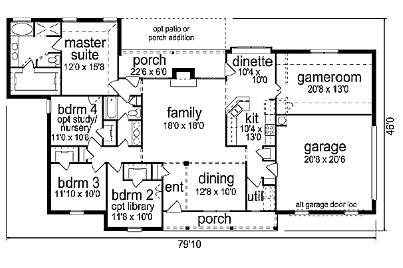 Dream House Plan - Floor Plan - Main Floor for Ranch House Plan #84-459 - 4 bed, 2 bath