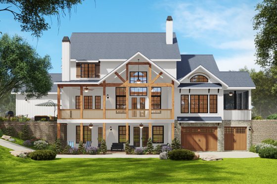 Exterior - Rear Elevation 1 for Farmhouse House Plan #54-572 - 4 bed, 4.5 bath