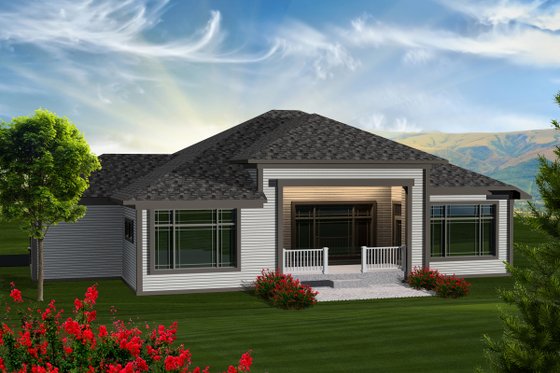 Exterior - Rear Elevation for Ranch House Plan #70-1117 - 2 bed, 2.5 bath