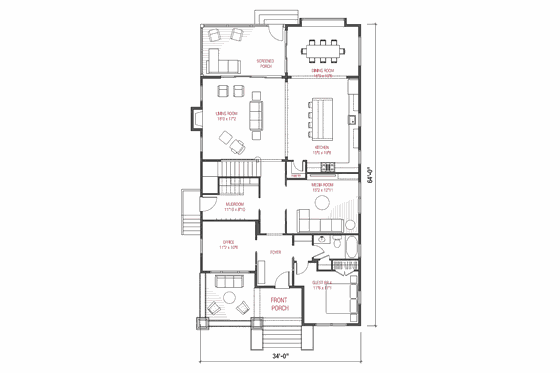 Floor Plan - Main Floor for Craftsman House Plan #1079-1 - 4 bed, 3 bath