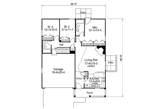 Floor Plan - Main Floor for Cottage House Plan #57-385 - 3 bed, 2 bath