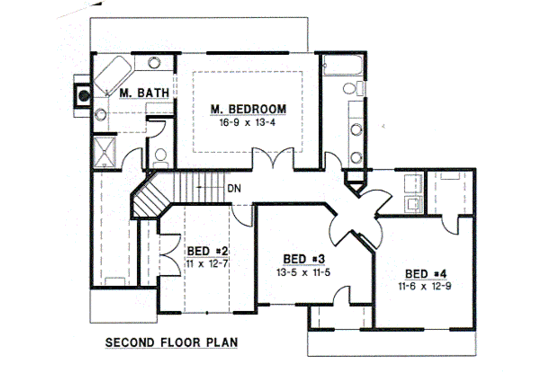 Floor Plan - Upper Floor for Traditional House Plan #67-485 - 4 bed, 2.5 bath