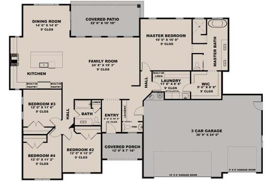 Floor Plan - Main Floor for Craftsman House Plan #1111-44 - 4 bed, 2.5 bath