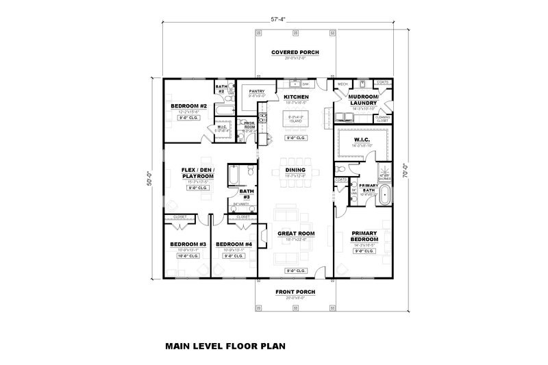 House Design - Floor Plan - Main Floor for Farmhouse House Plan #1117-27 - 4 bed, 3.5 bath