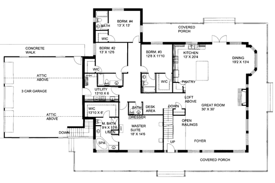 Floor Plan - Main Floor for Craftsman House Plan #117-642 - 4 bed, 4.5 bath