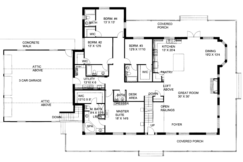 Dream House Plan - Floor Plan - Main Floor for Craftsman House Plan #117-642 - 4 bed, 4.5 bath