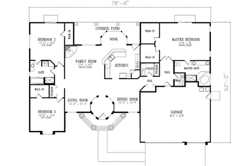 House Blueprint - Floor Plan - Main Floor for Mediterranean House Plan #1-648 - 3 bed, 2.5 bath
