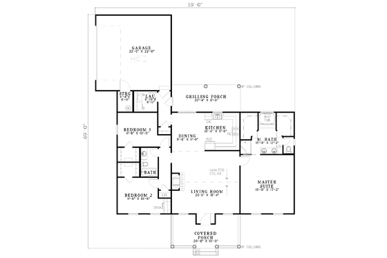 Floor Plan - Main Floor for Colonial House Plan #17-533 - 3 bed, 2 bath