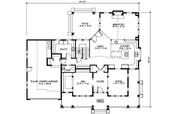 Floor Plan - Main Floor for Craftsman House Plan #132-155 - 3 bed, 2.5 bath