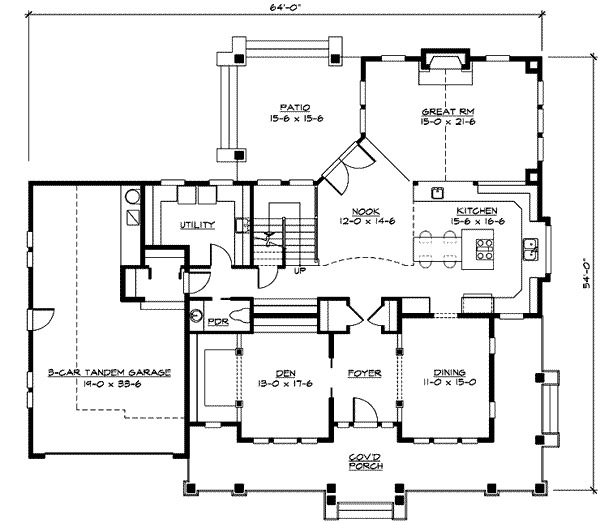 Craftsman Floor Plan - Main Floor Plan #132-155