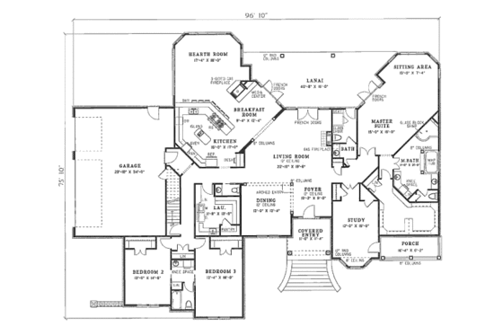 Floor Plan - Main Floor for Southern House Plan #17-2365 - 4 bed, 5 bath