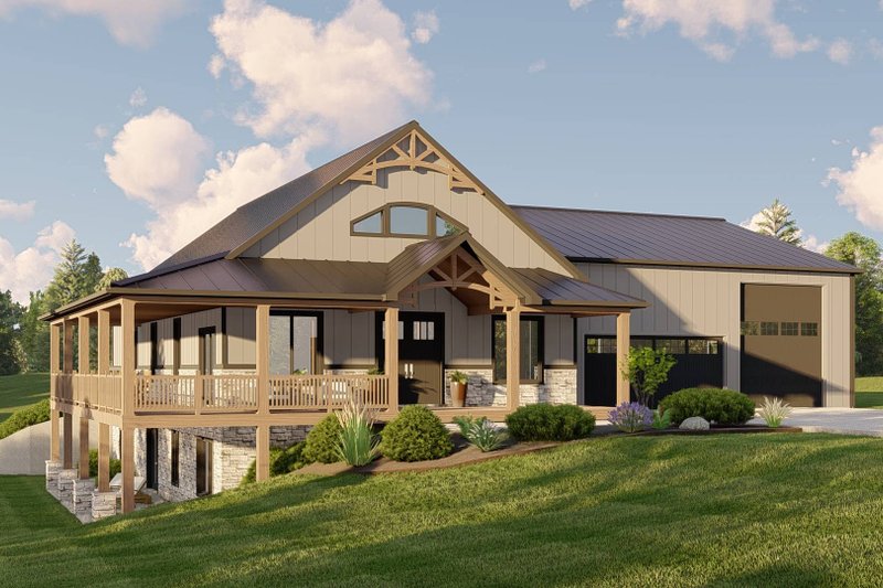 House Plan Design - Exterior - Front Elevation 3 for Barndominium House Plan #1064-216 - 4 bed, 3 bath