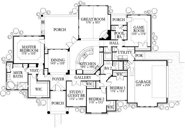 Architectural House Design - Mediterranean Floor Plan - Main Floor Plan #80-179