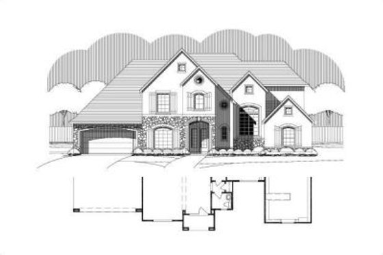 Exterior - Front Elevation for European House Plan #411-231 - 4 bed, 3 bath
