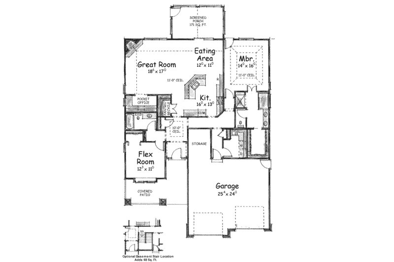 Dream House Plan - Floor Plan - Main Floor for Craftsman House Plan #20-1599 - 2 bed, 2 bath