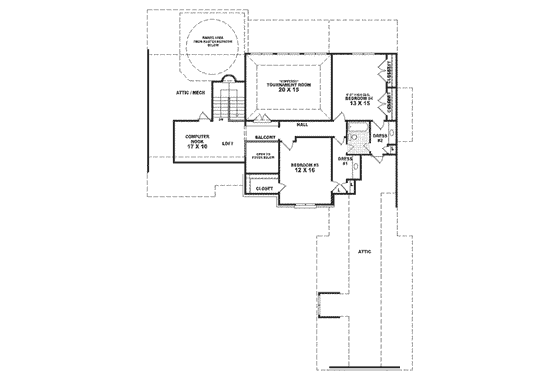 Floor Plan - Upper Floor for European House Plan #81-373 - 4 bed, 3 bath