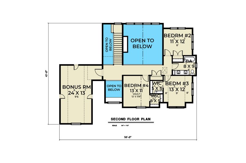 House Blueprint - Floor Plan - Upper Floor for Traditional House Plan #1070-183 - 4 bed, 2.5 bath