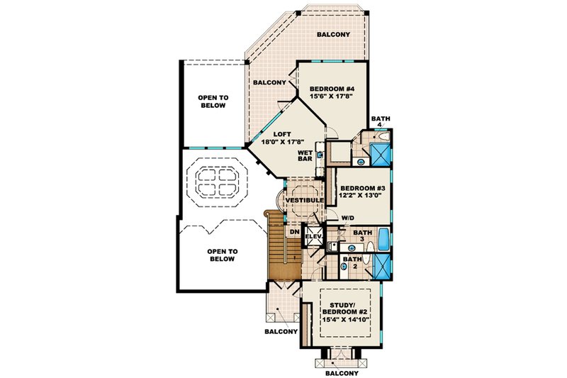 House Blueprint - Floor Plan - Upper Floor for Mediterranean House Plan #27-427 - 4 bed, 4.5 bath
