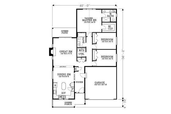 Floor Plan - Main Floor for Craftsman House Plan #53-460 - 3 bed, 2 bath