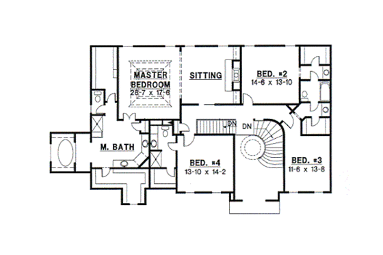 Floor Plan - Upper Floor for European House Plan #67-615 - 4 bed, 3.5 bath