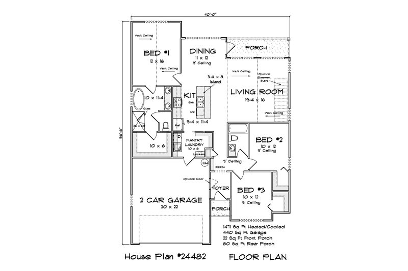 Home Plan - Floor Plan - Main Floor for Cottage House Plan #513-2275 - 3 bed, 2 bath