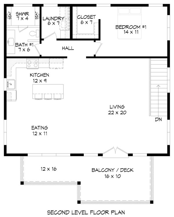 Southern Floor Plan - Upper Floor Plan #932-581