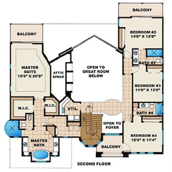 Mediterranean Floor Plan - Upper Floor Plan #27-206
