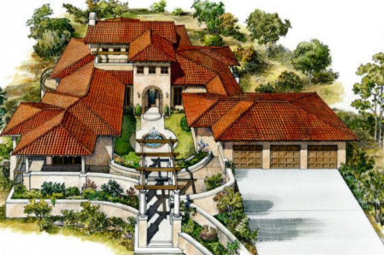 Exterior - Front Elevation for Mediterranean House Plan #140-139 - 3 bed, 2.5 bath