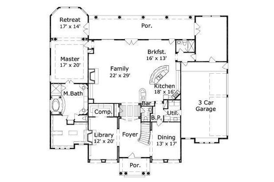 Floor Plan - Main Floor for European House Plan #411-542 - 5 bed, 4.5 bath