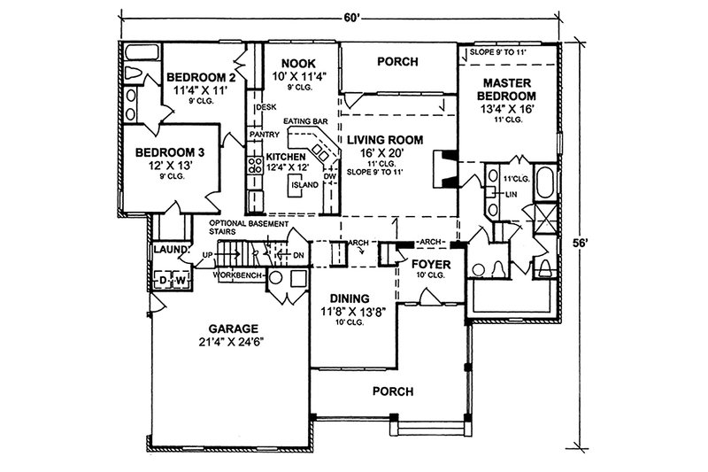 House Blueprint - Floor Plan - Main Floor for Farmhouse House Plan #20-119 - 3 bed, 3 bath