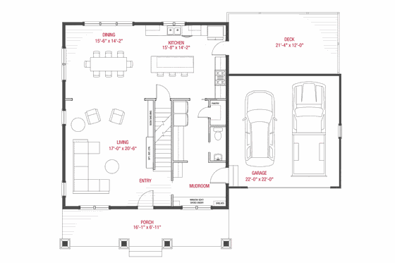 Floor Plan - Main Floor for Craftsman House Plan #1079-2 - 4 bed, 3.5 bath