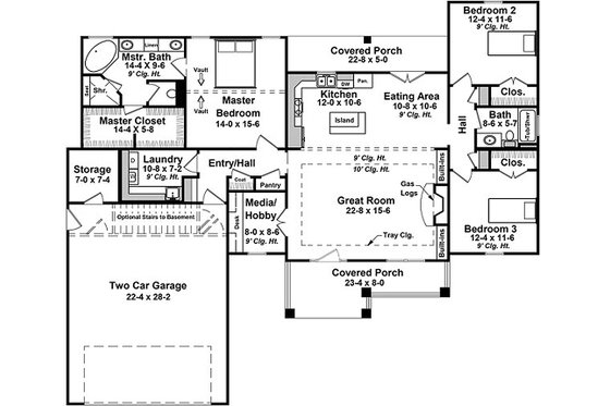 Floor Plan - Main Floor for Craftsman House Plan #21-382 - 3 bed, 2 bath