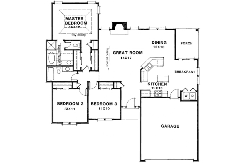 Dream House Plan - Floor Plan - Main Floor for Mediterranean House Plan #129-112 - 3 bed, 2 bath