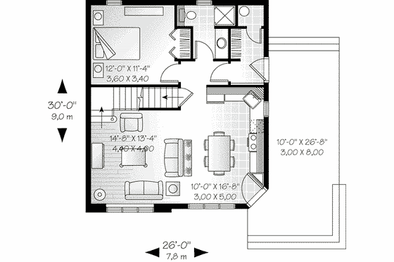 Floor Plan - Main Floor for Cottage House Plan #23-577 - 2 bed, 2 bath