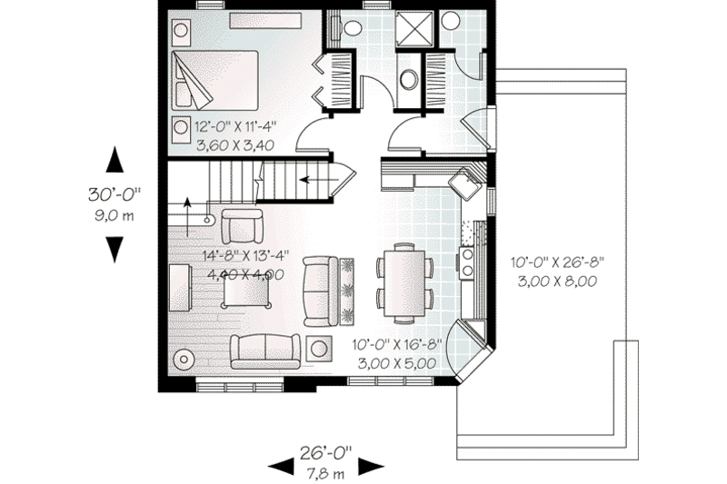 Home Plan - Floor Plan - Main Floor for Cottage House Plan #23-577 - 2 bed, 2 bath