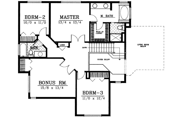 Traditional Floor Plan - Upper Floor Plan #100-212