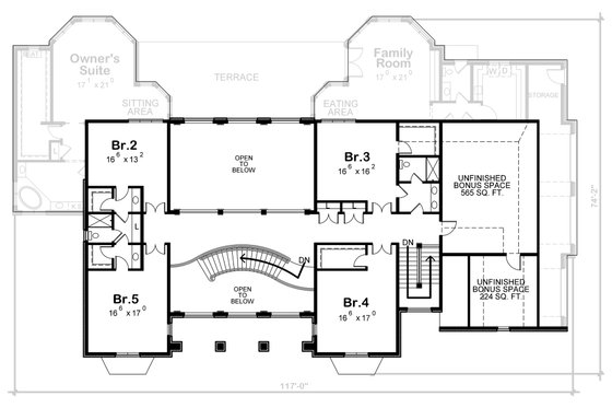 Floor Plan - Upper Floor for European House Plan #20-2378 - 5 bed, 5 bath
